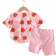 Shein 2pcs/Set Young Girl Casual Simple Strawberry & Daisy Floral Print Short Sleeve Round Neck T-Shirt And Shorts Set, Suitable For Summer Holiday