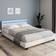 IDMarket Double NEO Tête LED 160 x 200 cm PVC Blanc Lit avec Cadre