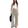 New Look Crinkle Textured Striped Wide Leg Trousers - Black