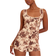 PrettyLittleThing Floral Printed Chiffon Corset Detail Romper - Brown