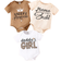 Shein Newborn Baby Girl Summer Cartoon Print Letter Pattern Short Sleeve Romper - White/Apricot Brown
