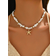 Shein 1pc Turquoise Beaded Necklace With Metallic Starfish Pendant, Suitable For Women Daily And Travel Wear