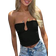 Shein Summer Solid Color Chest Wrap Backless Ruched U-Shaped Clasp Teardrop Hollow-Out Stylish Sexy Fitted Bandeau Top