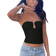 Shein Summer Solid Color Chest Wrap Backless Ruched U-Shaped Clasp Teardrop Hollow-Out Stylish Sexy Fitted Bandeau Top