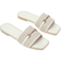 Shein Women's Outdoor Flat Slippers, New Arrival, White Linen Sandals With Metal Buckle Chains, Casual Thick Bottomed Square Toe Sandals With Strap Strap, Color-Block Slides