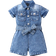 Shein Baby Girl Basic Casual Middle Blue Wash Water Belted Denim Romper