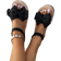 Shein Women's Cute Ribbon Decor Peep Toe Flat Sandals, Fashion Summer Casual Party Office Wear, Black Satin