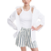 H&M Linen-Blend Drawstring Shorts - White/Navy Blue Striped