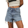 Zara High Waist Crossover Waist Trf Mom Fit Denim Bermuda Shorts - Blue