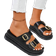 Shein Women's PU sandals with buckle decoration on platform sole in black, leopard print, color block, thick sole fashion shoes, beachwear