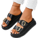 Shein Women's PU sandals with buckle decoration on platform sole in black, leopard print, color block, thick sole fashion shoes, beachwear