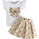 Shein Girls Summer Outfit Ruffle Sleeve Bow Blouse With Pleated Skirt - Minimalist