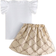 Shein Girls Summer Outfit Ruffle Sleeve Bow Blouse With Pleated Skirt - Minimalist