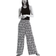 H&M Wide Linen Blend Trousers - White/Black Patterned