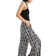 H&M Wide Linen Blend Trousers - White/Black Patterned