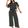 Shein EZwear Plus Size Summer Striped T-Shirt And Pants 2 Pieces Set 2 Piece Sets Woman