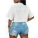 Shein Slaydiva 2025 New Ladies Casual Stree Pocket Short Sleeve Shirt Collar Loose Crop White Drop Shoulder Shirt Women Blouses,Spring/Summer,Casual Daily Wear,Music Festival
