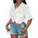 Shein Slaydiva 2025 New Ladies Casual Stree Pocket Short Sleeve Shirt Collar Loose Crop White Drop Shoulder Shirt Women Blouses,Spring/Summer,Casual Daily Wear,Music Festival