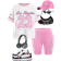 Shein Tween Girls' Casual Loose Set: Bowknot & Striped Letter Print Bright Pink Ballerina Graphic Crew Neck Short Sleeve T-Shirt & Shorts, Summer