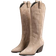 Shein Tropiscape Suede Pointed Toe Embroidered Chunky Heel High Shaft Cowgirl Boots For Women, Fall/Winter Vacay Vibes Vacation Relax Beach