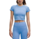 Lululemon Swiftly Tech Cropped Short-Sleeve Shirt 2.0 - Spandex Stripe Pool Party/White