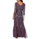 Roaman's Beaded V Neck Gown Plus Size - Dark Berry