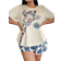 Shein Plus Size Giraffe Print Casual Short Sleeve Top And Shorts Set