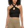 Urban Classics Ladies Rib Knit Crossed Neckholder Top - Black