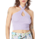 Urban Classics Ladies Rib Knit Crossed Neckholder Top - Light Purple