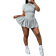 Shein Slaydiva New spring and summer casual basic style, sportswear style, simple round neck, short sleeves, folded short T-shirt on both sides + a swing stick half skirt, short on both sides, front and back, mid-length, light gray striped knit fabric women's two-piece suit