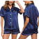 Swomog Silk Sleepwear Two Piece Pyjama Set - Navy Blue