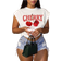 Shein Slaydiva Casual Simple Red Cherry Pattern Letter Print Loose Cropped Round Neck Short Sleeve T-Shirt For Women,Slightly Sheer Suitable For Summer