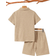 Shein Tween Boy Loose Fit Solid Turndown Collar Short Sleeve Polo Shirt and Shorts Set - Khaki