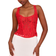 PrettyLittleThing Textured Sheer Floral Square Neck Corset - Tomato Red
