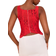 PrettyLittleThing Textured Sheer Floral Square Neck Corset - Tomato Red