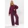 Yours Ribbed Wide Leg Trousers Plus Size - Burgundy