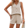 Shein LUNE Women's Solid Color V Neck Wireless Top And Shorts Set - Apricot