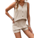 Shein LUNE Women's Solid Color V Neck Wireless Top And Shorts Set - Apricot
