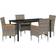 vidaXL 5 Piece Garden Grey Poly Rattan Patio Dining Set, 1 Table incl. 4 Chairs