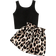 Shein Tween Girl Black Tank Top With Leopard Print And Paper Bag Shorts 2-Piece Set