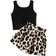 Shein Tween Girl Black Tank Top With Leopard Print And Paper Bag Shorts 2-Piece Set