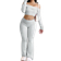 INAWLY Women 2pcs Set Off Shoulder Long Sleeve Cropped Top And Pants