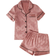Shein Tween Girls Satin Heart Pattern Short Sleeve Top & Shorts Pajama Set - Loungewear