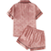 Shein Tween Girls Satin Heart Pattern Short Sleeve Top & Shorts Pajama Set - Loungewear