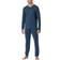 Schiesser Herrpyjamas lång mjuk flanell-modern nattkläder pyjamasset, Mörkblå_181920