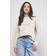 Oasis Womens Knit Crochet Trim Stone Long Sleeve Crew Neck - Beige Viscose