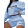 Shein Slaydiva Milano Casual Letter Print Round Neck Long Sleeve Loose Cropped Sweatshirt & Shorts 2 Pieces Set - Blue