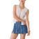 Stradivarius Mini Skort With Slits - Medium Light Blue Denim