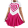 Shein Tween Girl Heart Print Short Sleeve Top And Pleated Hem Skirt - Hot Pink