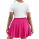 Shein Tween Girl Heart Print Short Sleeve Top And Pleated Hem Skirt - Hot Pink